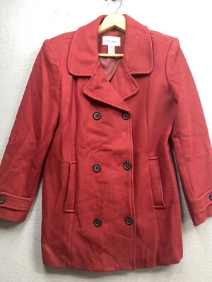 Cherokee Peacoat女式红色羊毛混纺中号纽扣衬里口袋  — 第 1/4 张图片