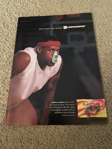Vintage 2004 LEBRON JAMES BUBBLICIOUS BURSTS UM Poster Print Ad "B-EXPLOSIVE" Cover