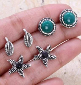 Green Onyx 925 Silver Plated Handmade Wholesale Lot Earrings 0.5-1.176" Ethnic - Picture 1 of 3