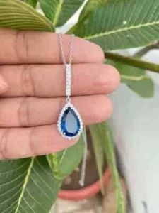 2Ct Pear Cut Lab-Created Blue Sapphire Teardrop Pendant 14k White Gold Plated - Picture 1 of 5