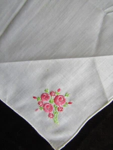 Vintage Pink Flower Hankie Embroidery Floral Handkerchief Emb Hanky 1351 - Picture 1 of 9