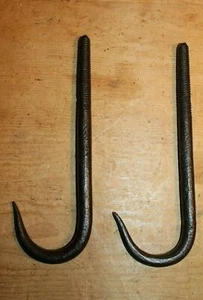 Antique Style Wrought Iron Beam Hooks Pair Meat Beam Butchers Screw In - Picture 1 of 3