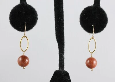Greenwood Designs Sparkling Brown Goldstone 14k gf Gold Dangle Earrings - Image 1 of 2