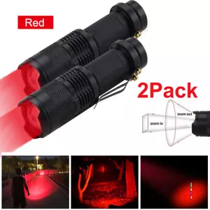 2pcs Red Light LED Flashlight Zoom Astronomy Night Vision Hunting Torch US - Picture 1 of 6