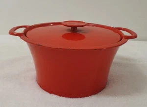🔶️ROSENLEW FINLAND RED CAST IRON DUTCH OVEN TIMO SARPANEVA VINTAGE MCM IITTALA - Picture 1 of 13
