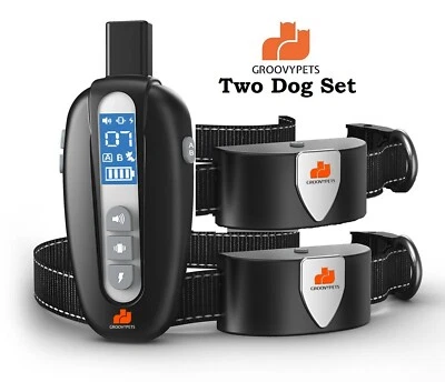 GROOVYPETS Remote Training Shock Collar Waterproof Trainer for Two Small Medium Large Dog