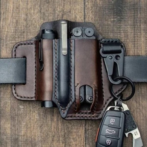 Borsa da uomo multitool in pelle guaina EDC organizer tascabile cintura vita regalo TD - Foto 1 di 16