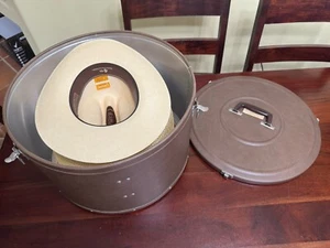 2 Resistol Cowboy Hats and Metal Round Hat Box Size 7 ( W1167 , W8092) - Picture 1 of 18
