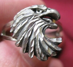   Estate Silver Tone Jewelry Signed EJC American Eagle Head Ring size 9 3/4 - Picture 1 of 3