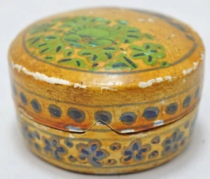 Vintage Papier-Mache Round Jewellery Box Original Old Hand Crafted Painted - Picture 1 of 7
