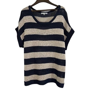 WD·NY Stricktop Damen Gr. 1X blau natur gestreift Band Strick transparent Pullover Oberteil - Bild 1 von 10