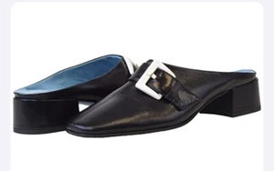 Valentina Rangoni ‘Attilio” Black Napa Leather Buckle Mules - Picture 1 of 11
