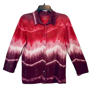 Majestic Filatures Deluxe Teeshirt Womens M Tie Dye 3/4 Sleeve Button Up Shirt - Picture 1 of 9