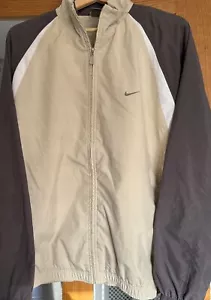 Vintage Mens XL Cream Grey Full Zip Nike Track Top Tracksuit Jacket Windbreaker - Picture 1 of 23