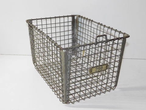 Vtg Lyon Metal Number 290 Industrial Modern Gym Locker Storage Wire Basket Bin Cover