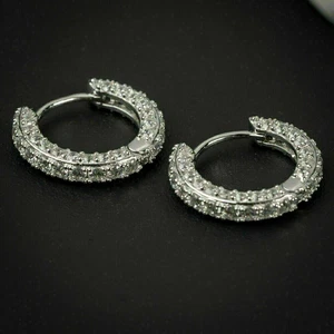 1.35 Ct Round Cut Simulated Diamond Engagement Hoop Earrings 925 Sterling Silver - Picture 1 of 3