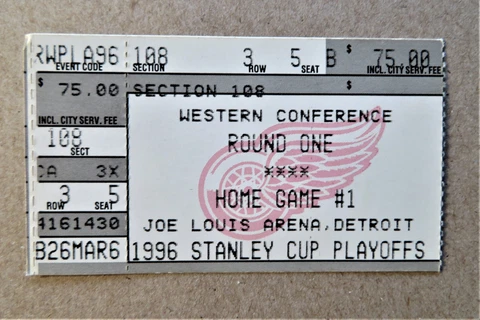 Red Wings 1996 Stanley Cup Playoffs Round 1 Home Game 1 ticket stub Cover