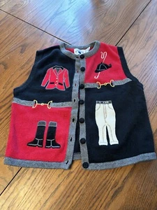 vtg hartstrings 7/8 boys girls equestrian cardigan sweater vest - Picture 1 of 3