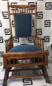 Antique Platform Rocking Chair Walnut or Cherry Rocker Springs Turned Late 1800s - Picture 1 of 7
