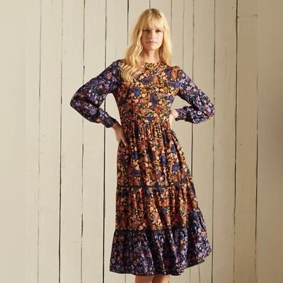 Superdry Maxi Vestido Boho Paisley Manga Larga Tejido en Niveles Viscosa 8 Country Foto 1 de 4