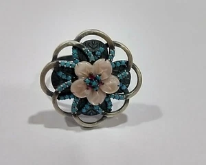 Natural Mother of pearl &Turquoise 925 sterling silver Ring Adjustable Gift Ring - Picture 1 of 6