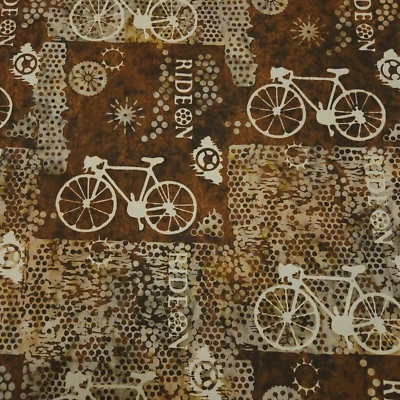 Ride On III BTY Banyan Batiks Bicycle Tonal Brown Patch - Image 1 of 4