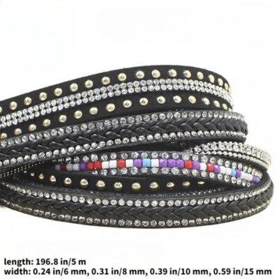 5m Faux Leather Suede Cord String with Rivet DIY Velvet Rhinestone Beading Craft - Image 1 of 4