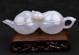 Natural Agate / Chalcedony Double Chamber Teapot / Stone Tea Pot / Carving - Picture 1 of 11