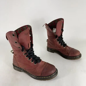 Dr. Martens Aimilita Damengröße 8 kirschrot Leder hoher Schnürstiefel zum Hochklappen - Bild 1 von 6
