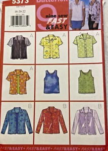 Butterick 5373 Size 18 20 22 Misses' Petite Shirt & Tank Top 1980's FF/UC - Picture 1 of 3