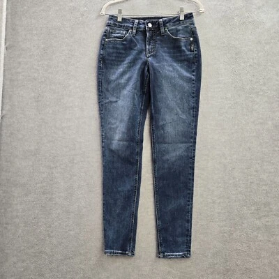 Pantalones de mezclilla plateados para mujer 27x29 azul Suki ajustados lavado oscuro tiro medio Foto 1 de 4