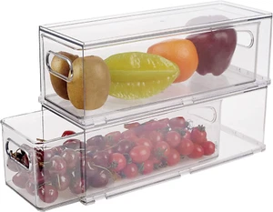 2Pack Fridge Organizer Bins | Pull-Out Drawer, Stackable Clear Storage, Bpa-Free - Picture 1 of 8