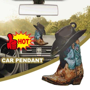 Stiefel und Hut Cowboy & Kuh Mädchen flach Acryl Auto Ornament NEU - Bild 1 von 18