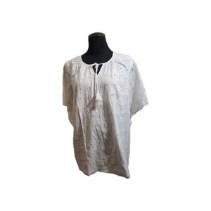 Catherines Womens White cotton eyelet flutter sleeve boho top 1x - Picture 1 of 3