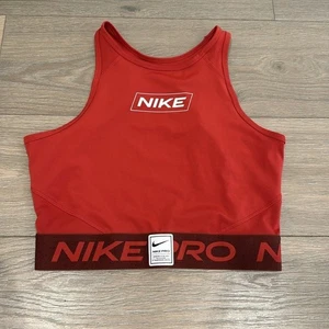 NIKE PRO Maroon Red Dri-Fit Tight Cropped Active Workout Tank Top Size Medium - Picture 1 of 9