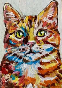 ACEO Original Acrylic: Portrait of the Cat. Miniature Painting 2.5х3.5” Pets Art - Picture 1 of 3