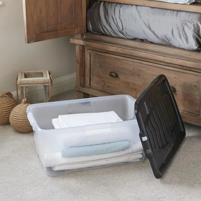 Home Curve 42L Clear Plastic Storage Box Used No Lid Glued Repaired - Image 1 of 4