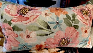 Bellissimo Cuscino Rettangolare Colori Estivi - 22 X 12 - Perline Floreali - con Frangia Corta - - Foto 1 di 11