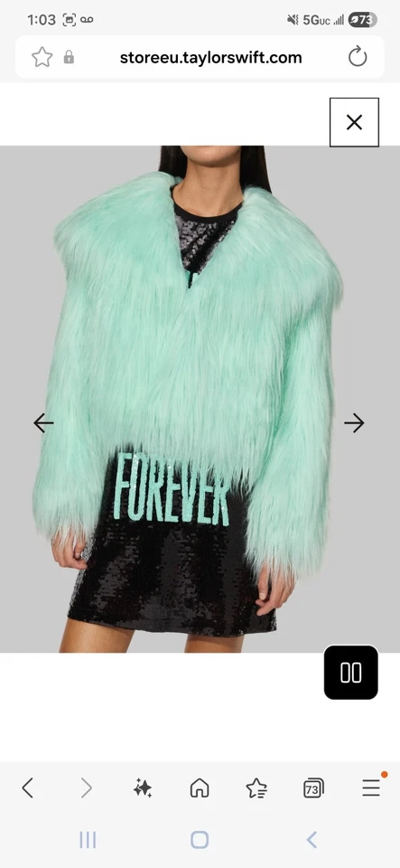 全新 Taylor Swift Life Of A Showgirl 绿色薄荷人造毛皮夹克外套 M/L — 第 1/2 张图片