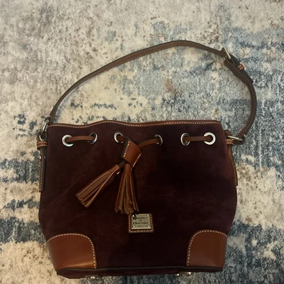 Dooney & Bourke Suede Dynamic Drawstring Crossbody Purse Wine Red - Image 1 of 4