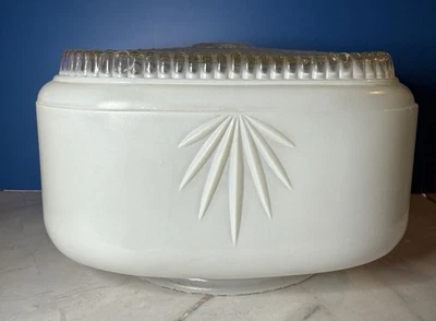 Vintage Art Deco Milk Glass Ceiling Shade, 1930s Square Starburst 8”x8” - Image 1 of 4