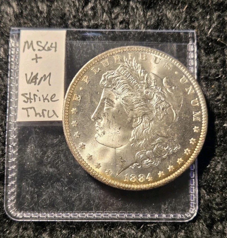 1884-O MORGAN MAJOR REVERSE STRUCK THRU/Die Clash  ERROR Silver Dollar Frosty  - Image 1 of 4