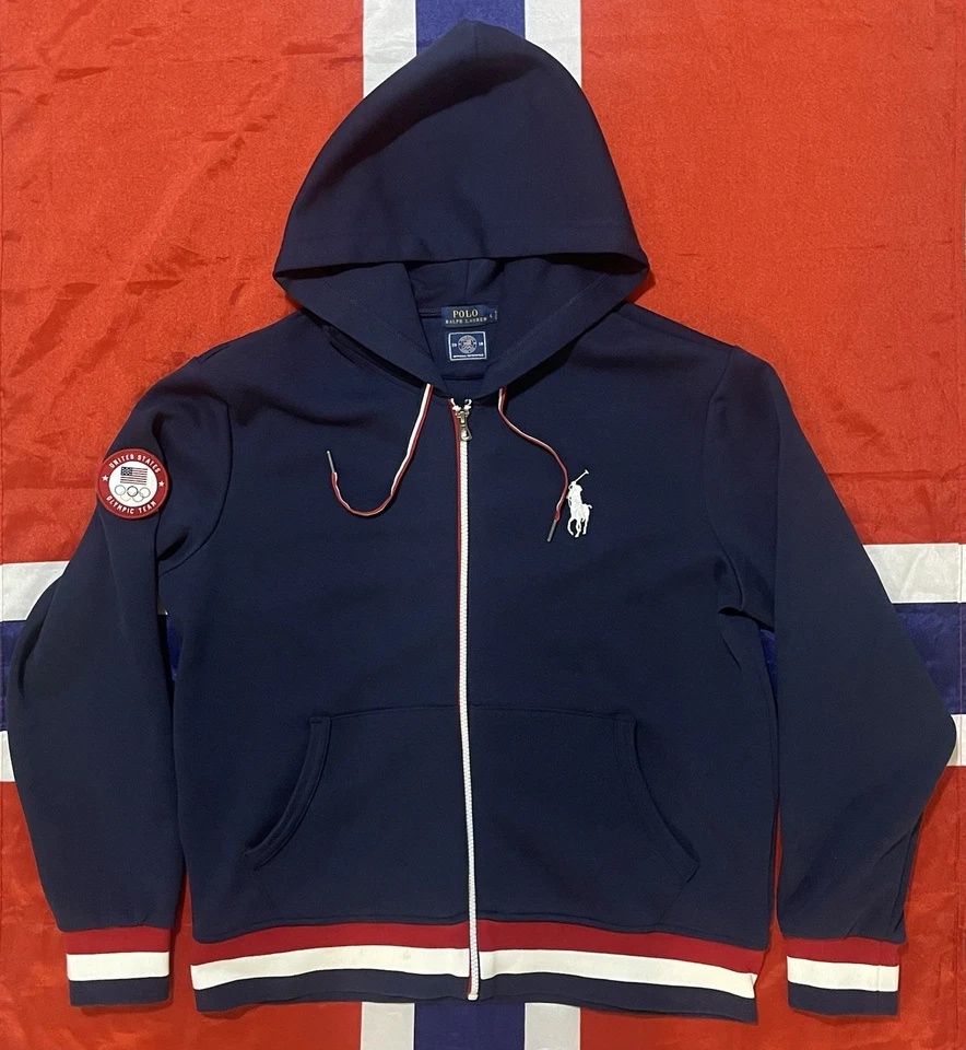 Polo Ralph Lauren Hombres L Azul Marino Equipo Olímpico EE. UU. 2018 Chaqueta de Pista Cremallera Sudadera con Capucha Foto 1 de 4