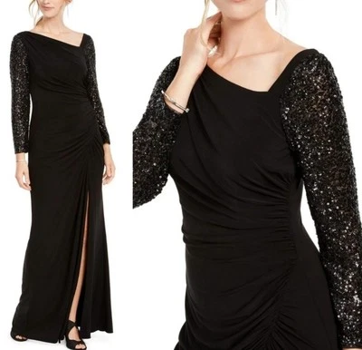Adrianna Papell Gown Womens 2 Black Long Sleeve NEW - Image 1 of 4