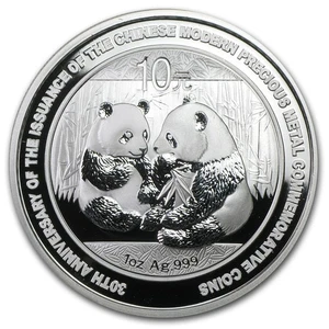 2009 China 1 oz Silver Panda BU (30th Anniversary, In Capsule) - Picture 1 of 2