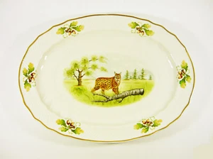 HOLLÓHÁZA, LYNX BOBCAT ARTIST SIGNED SERVING TRAY HANDPAINTED PORCELAIN ! (J202) - Picture 1 of 12
