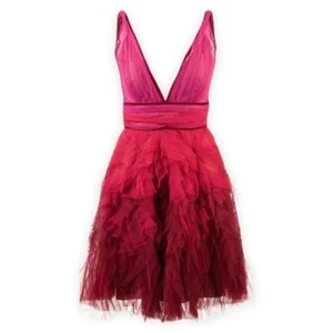 Marchesa Notte : NEW $695 Pink Fuschia Ombré Textured Tulle Cocktail Dress : 10 - Picture 1 of 13