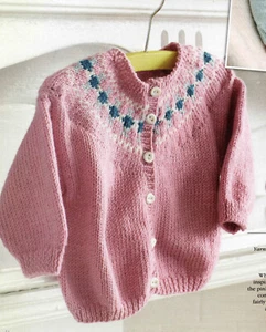 (6100) 5 ply Knitting Pattern Girl's Fair Isle Yoked Cardigan Ages 3-12 months! - Picture 1 of 4