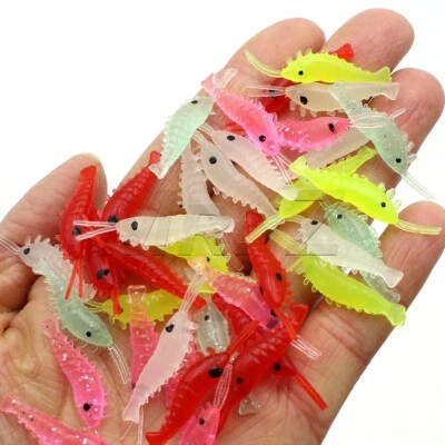 Lote 100 Mini Camarones Suave Señuelo de Pesca Carpa Mosca Realista Grub Cebo Pez Sol Trucha Foto 1 de 4