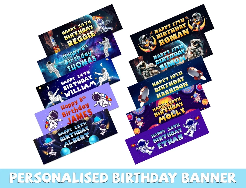 Banners de cumpleaños con diseño de espacio personalizados decoración de fiestas para niños niños 415 Foto 1 de 1